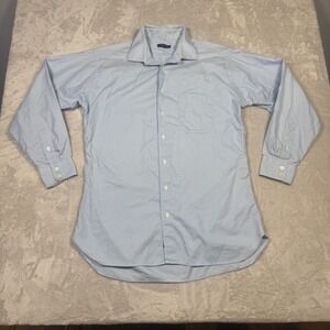 Burberry London Mens Dress Shirt 16.5-34 Long Sleeve Blue Houndstooth USA Made‎